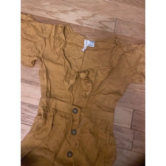 Mini Chica women's Vintage-Style Mustard Button-Down Tie-Front dress size XS - Picture 4 of 9